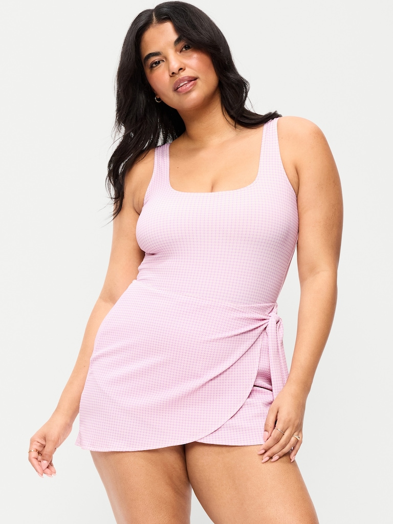 Pique Side-Tie Swim Dress