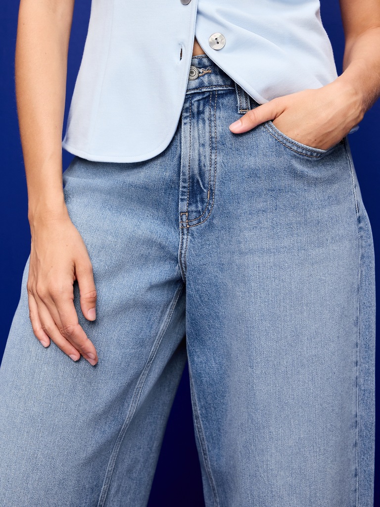 High-Waisted Baggy Wide-Leg Stretch Jeans