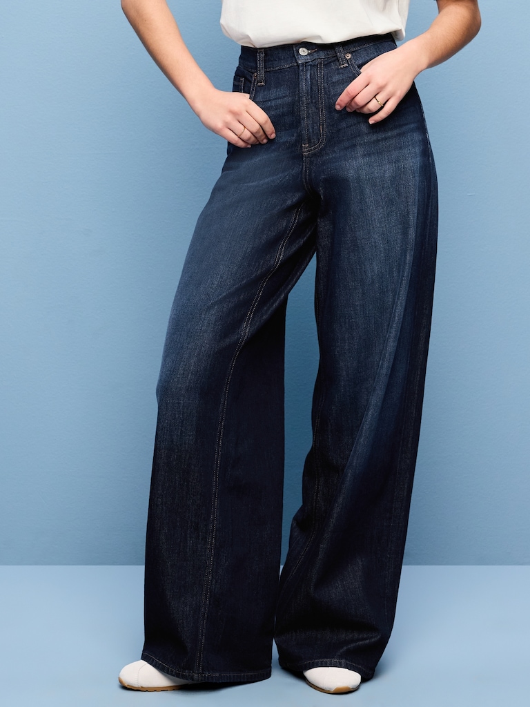 High-Waisted Baggy Wide-Leg Stretch Jeans