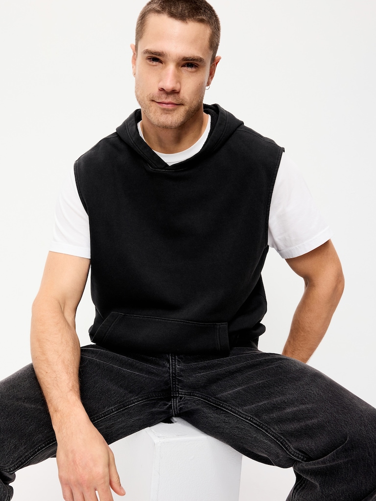 Sleeveless Washed Fleece Muscle Hoodie