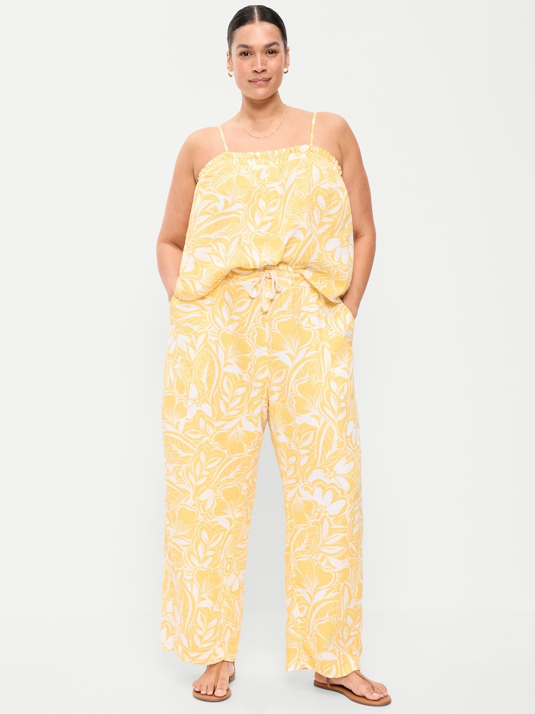 High-Waisted Crinkle Gauze Barrel Ankle Pants