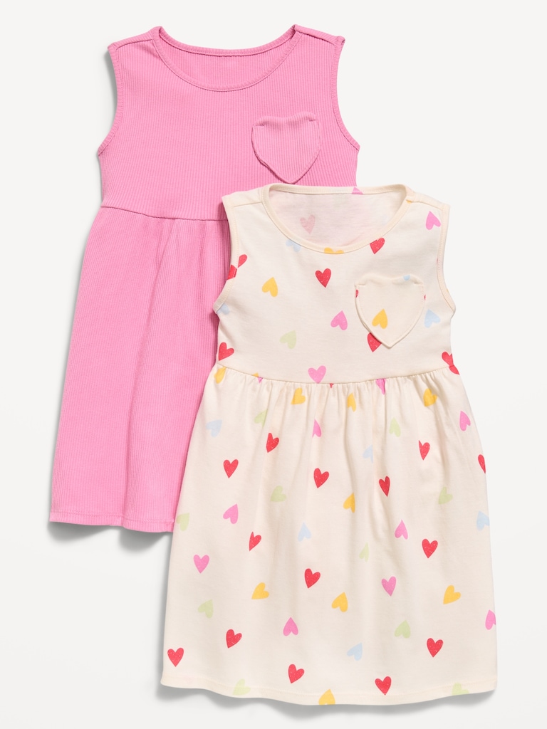 Sleeveless Heart-Pocket Dress 2-Pack for Toddler Girls