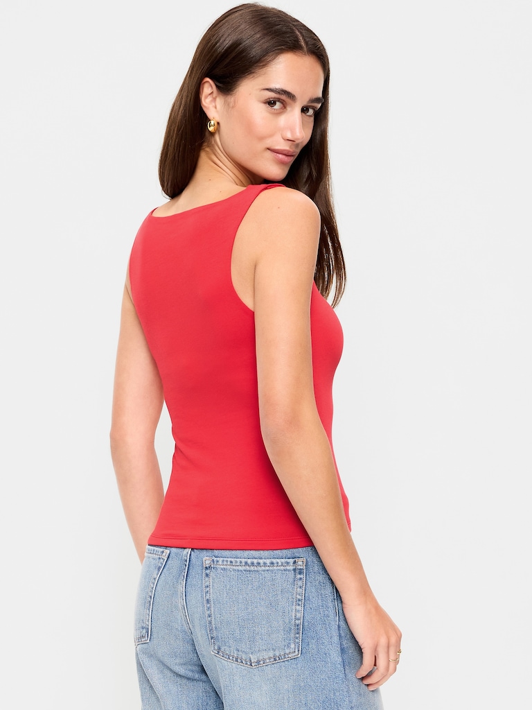 Hug Double-Layer Boat-Neck Top