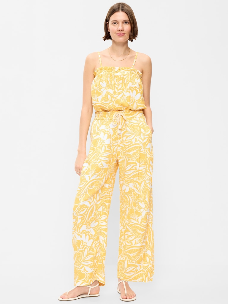 High-Waisted Crinkle Gauze Barrel Ankle Pants