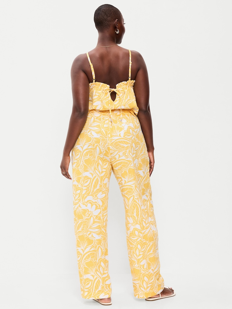 High-Waisted Crinkle Gauze Barrel Ankle Pants