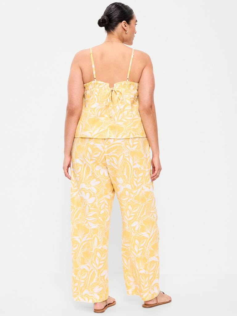 High-Waisted Crinkle Gauze Barrel Ankle Pants