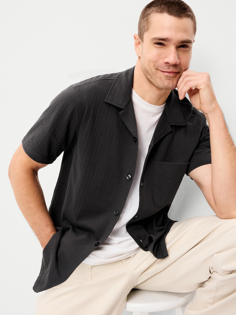 Short-Sleeve Textured Camp Shirt
