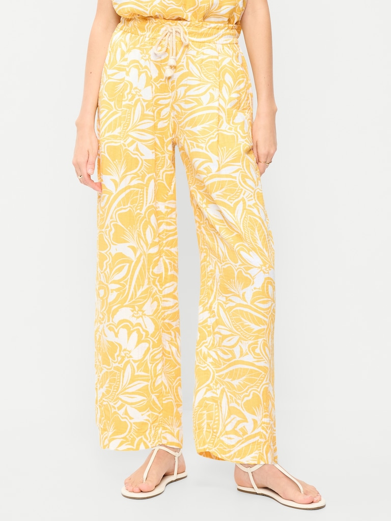 High-Waisted Crinkle Gauze Barrel Ankle Pants