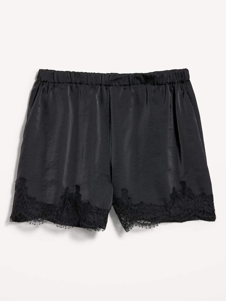 High-Waisted Lace-Trim Satin Shorts