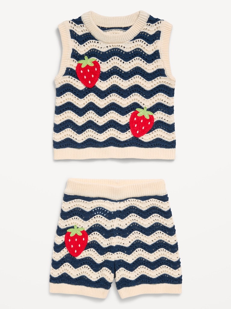 Sleeveless Sweater-Knit Top and Shorts Set for Toddler Girls