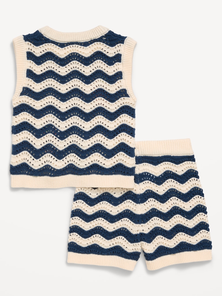 Sleeveless Sweater-Knit Top and Shorts Set for Toddler Girls