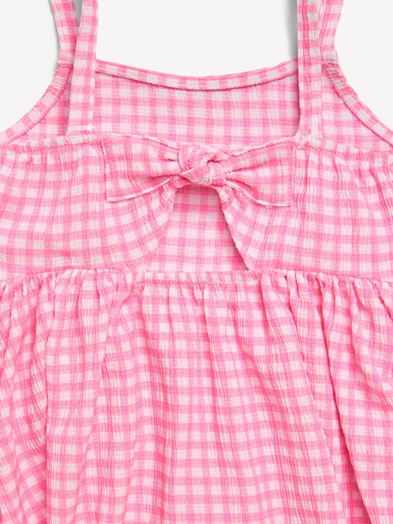 Printed Sleeveless Crinkled Dress and Biker Shorts Set for Toddler Girls