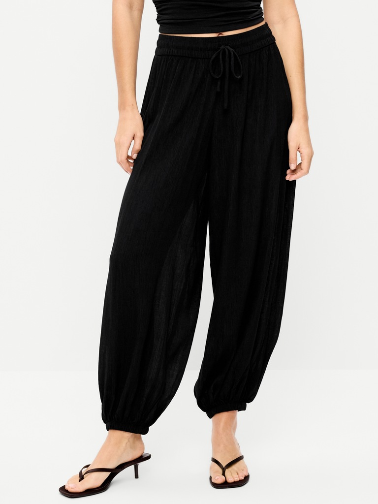 High-Waisted Crinkle Chiffon Harem Pants