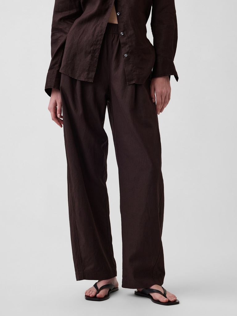 Linen-Blend Easy Barrel Pants