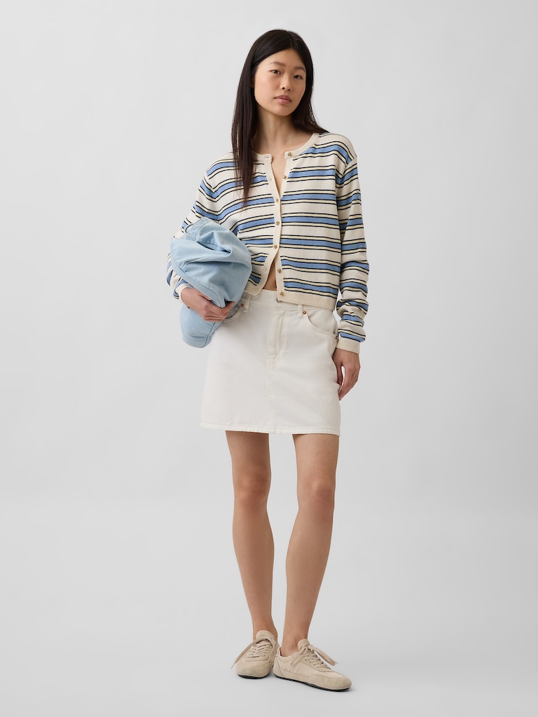 100% Cotton Relaxed Crop Cardigan Sweater