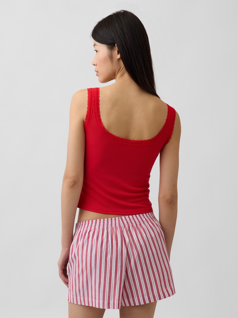 Mini Rib Lace Henley PJ Tank Top