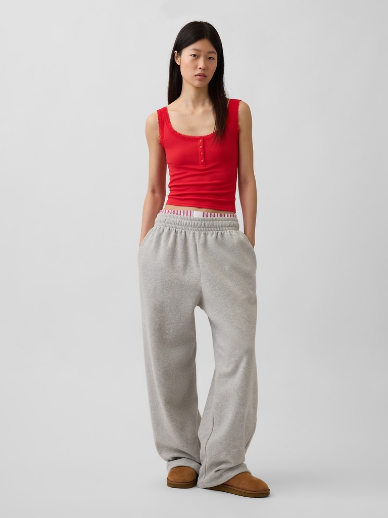 Mini Rib Lace Henley PJ Tank Top