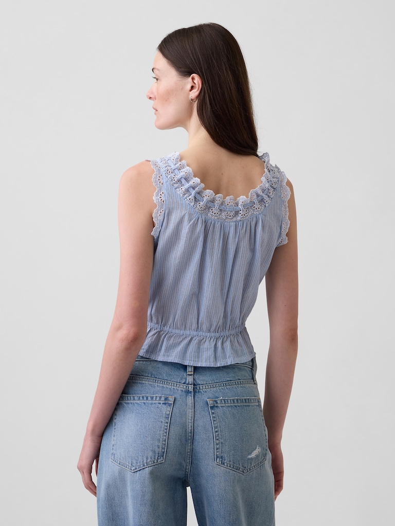 Eyelet Tie-Front Crop Peplum Top