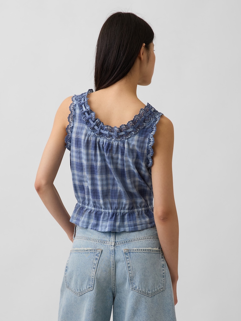 Eyelet Tie-Front Crop Peplum Top