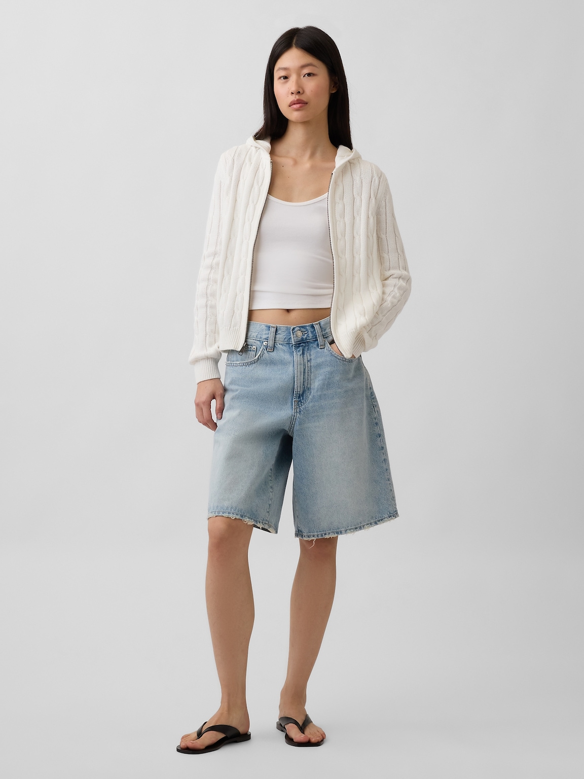 100% Cotton Cable-Knit Zip Cardigan