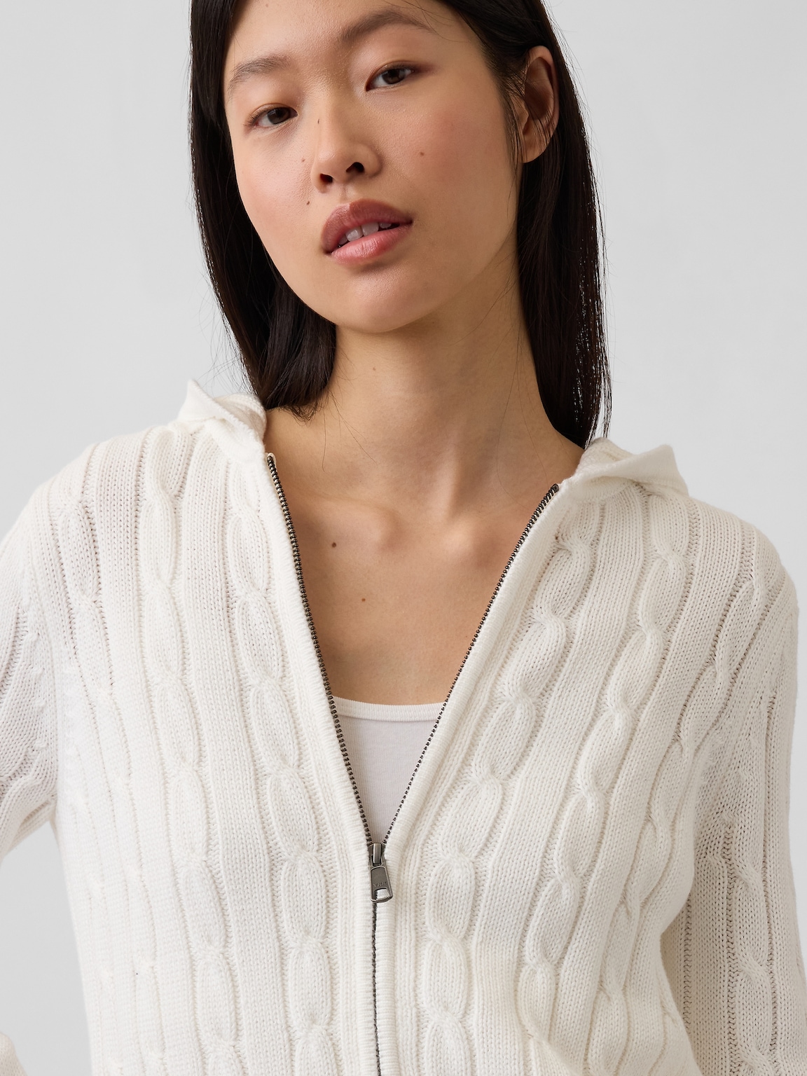 100% Cotton Cable-Knit Zip Cardigan