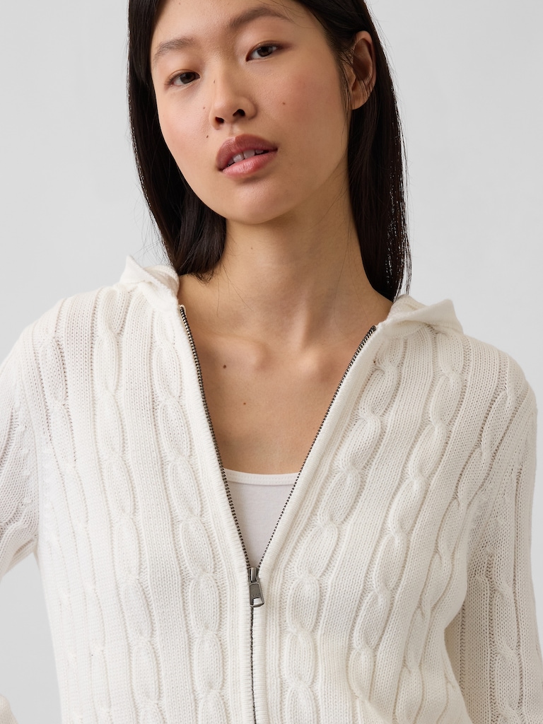 100% Cotton Cable-Knit Zip Cardigan
