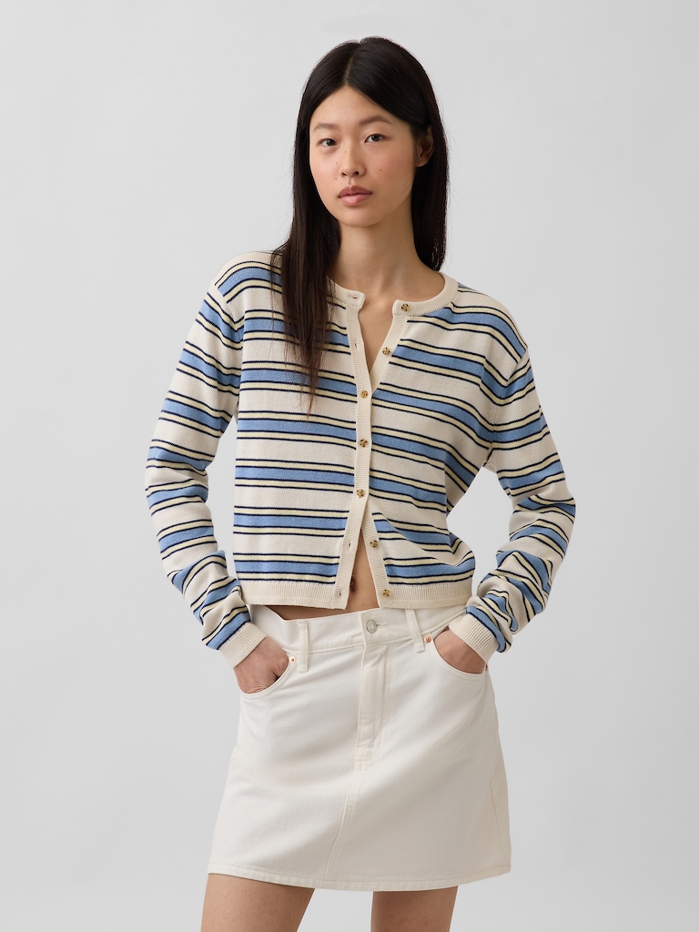 100% Cotton Relaxed Crop Cardigan Sweater