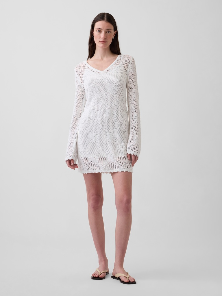 Pointelle Mini Sweater Dress