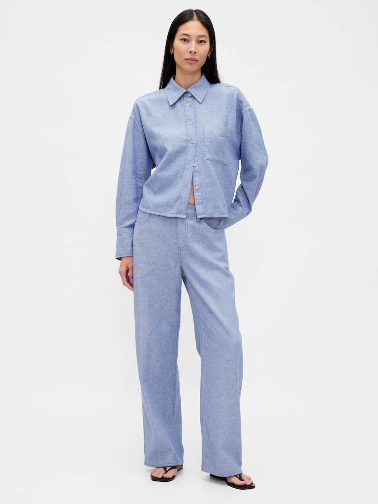 Linen-Cotton Wide-Leg Pants