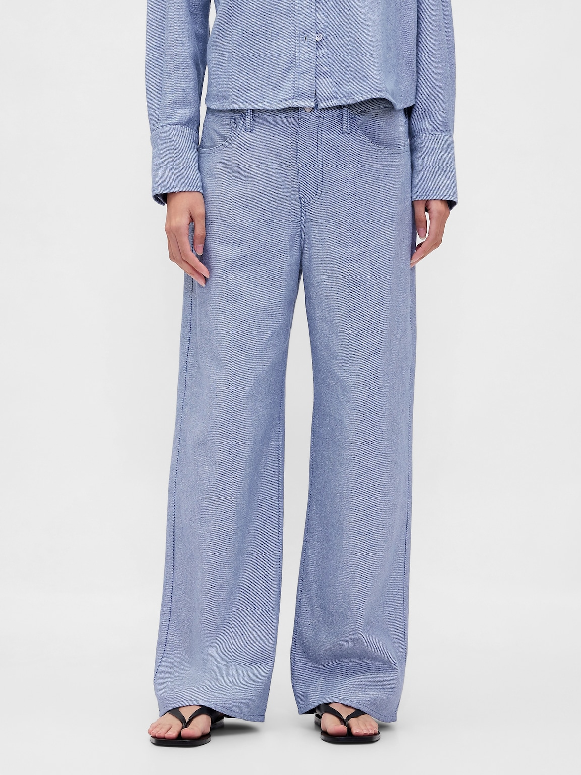 Linen-Cotton Wide-Leg Pants