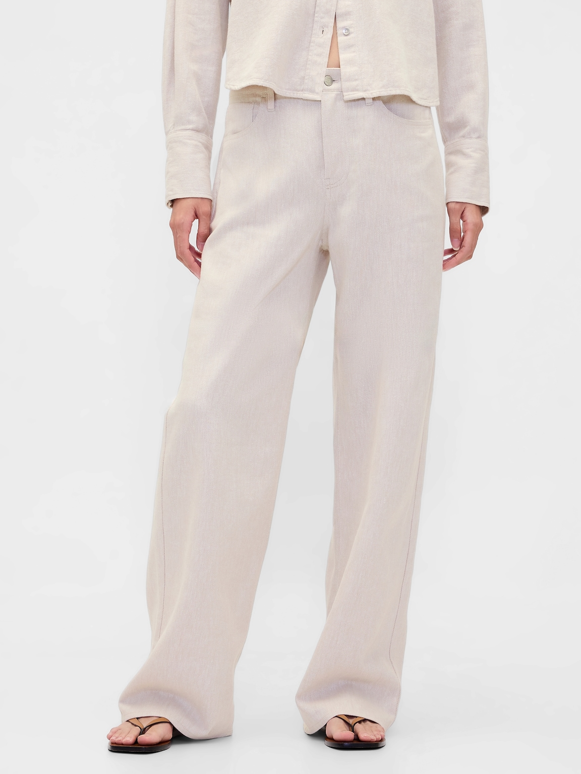 Linen-Cotton Wide-Leg Pants