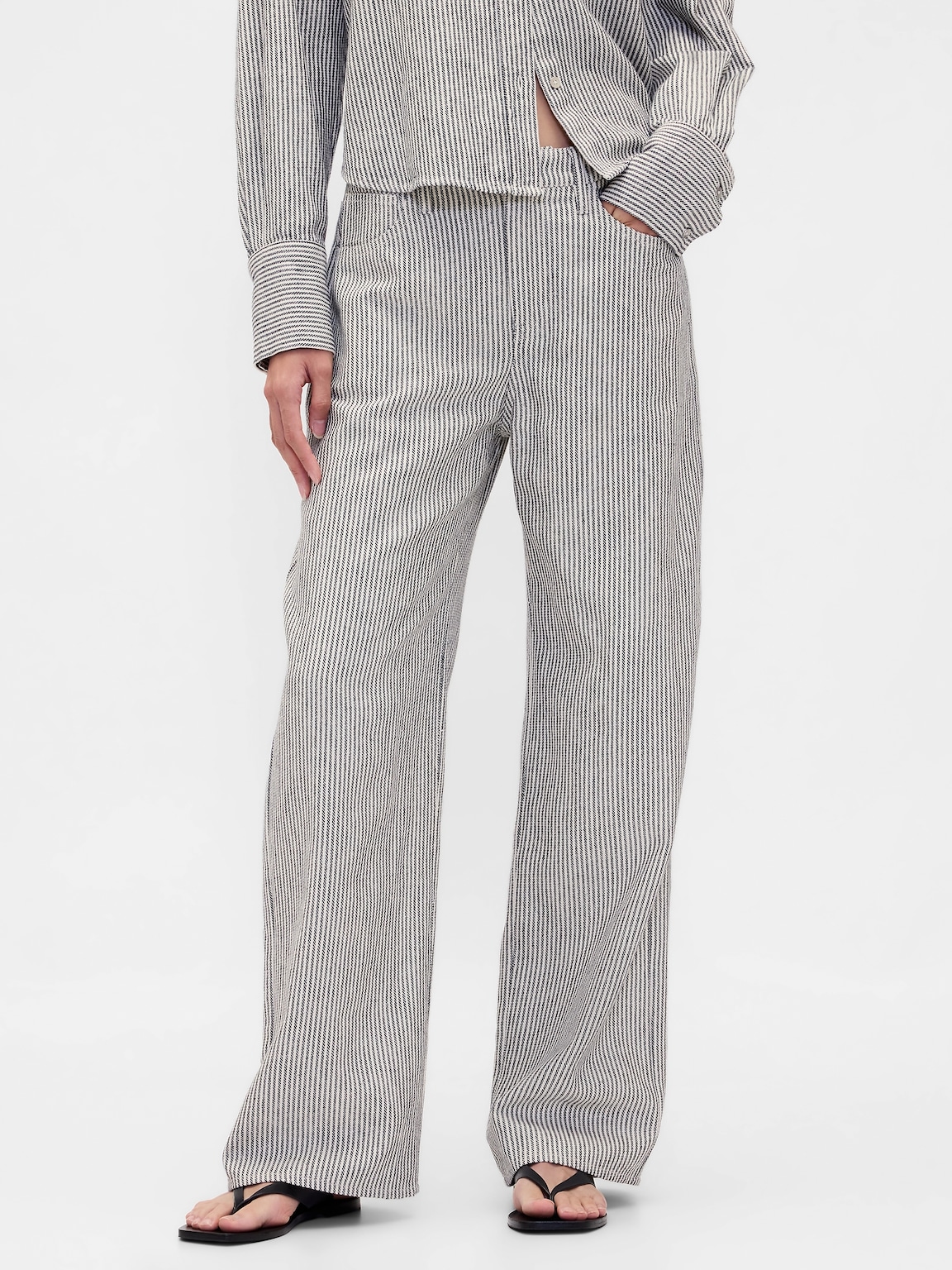 Linen-Cotton Wide-Leg Pants
