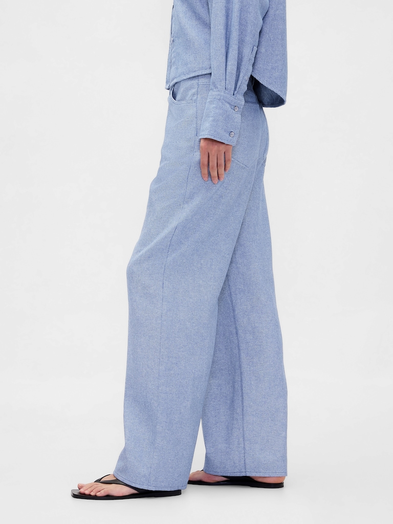 Linen-Cotton Wide-Leg Pants