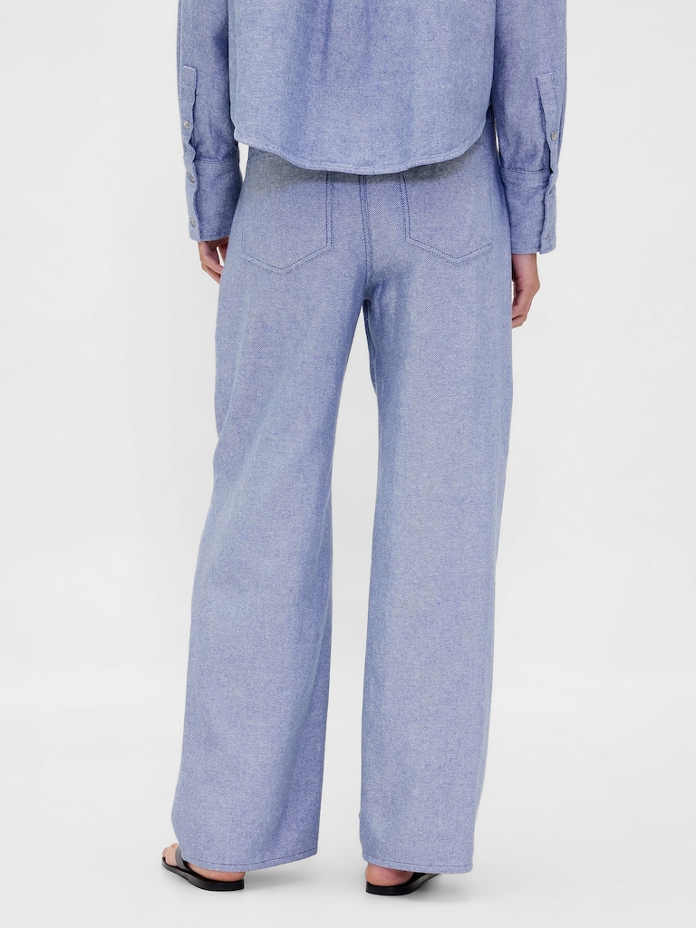 Linen-Cotton Wide-Leg Pants