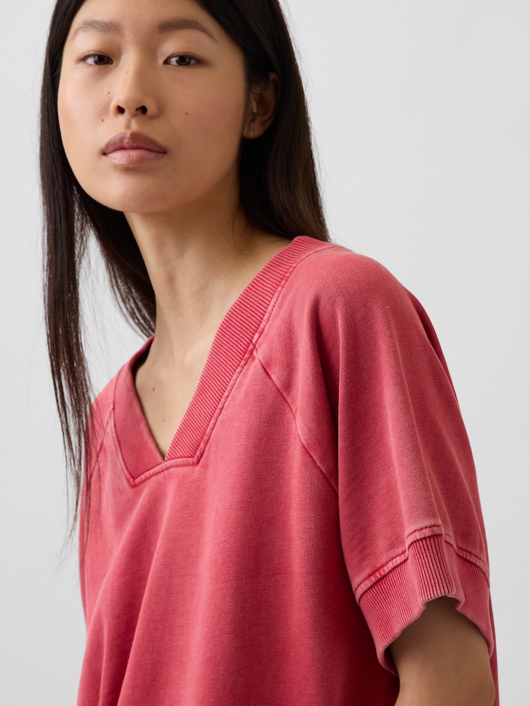 French Terry Oversized V-Neck Sweatshirt