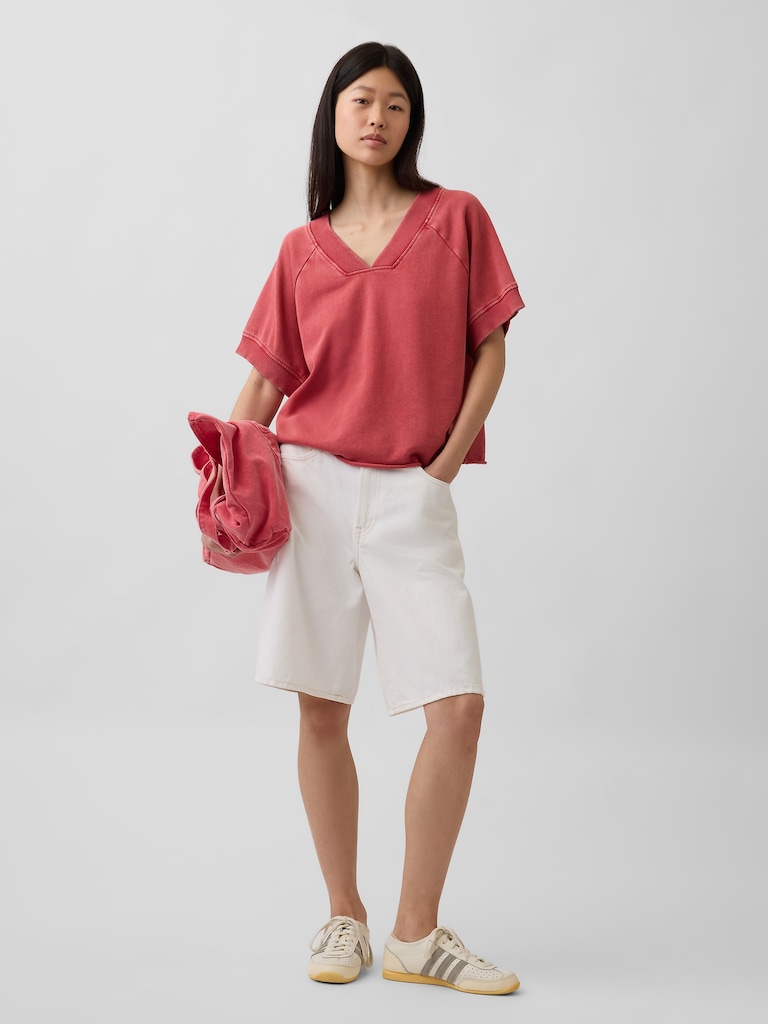 French Terry Oversized V-Neck Sweatshirt