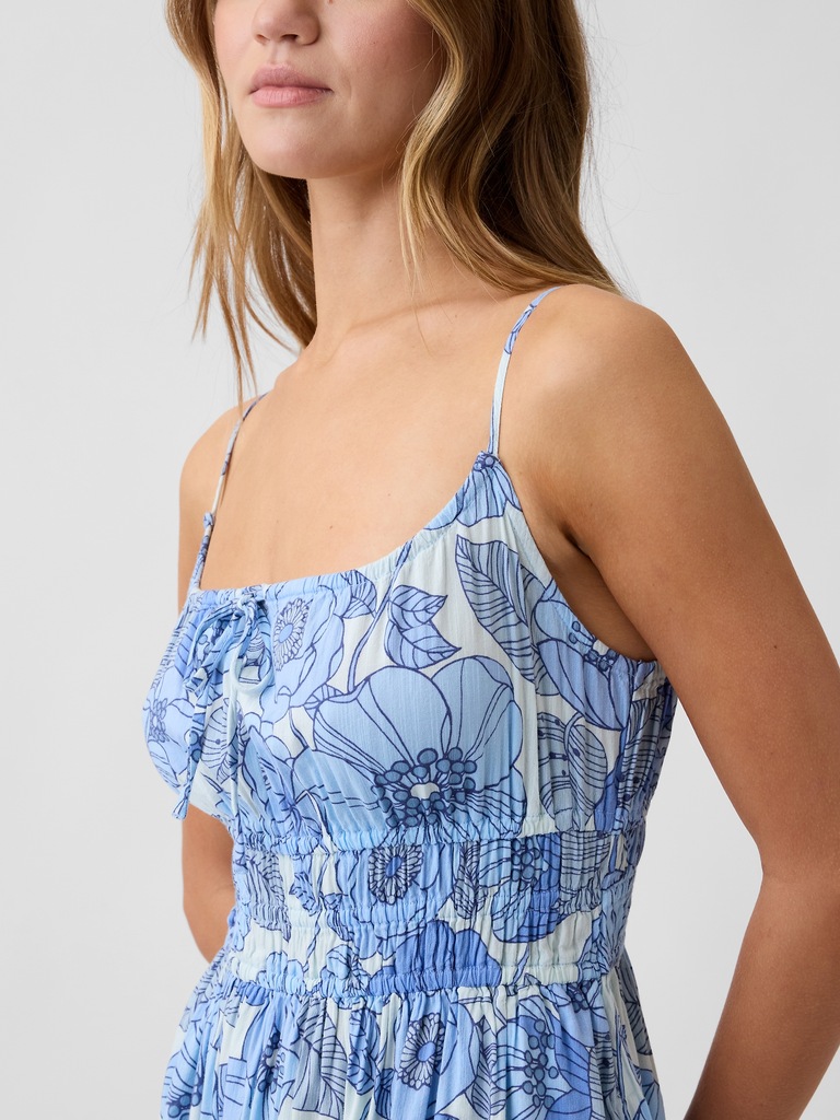 Smocked Tie-Front Midi Dress