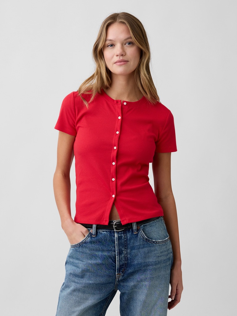 Ribbed Button-Up Top