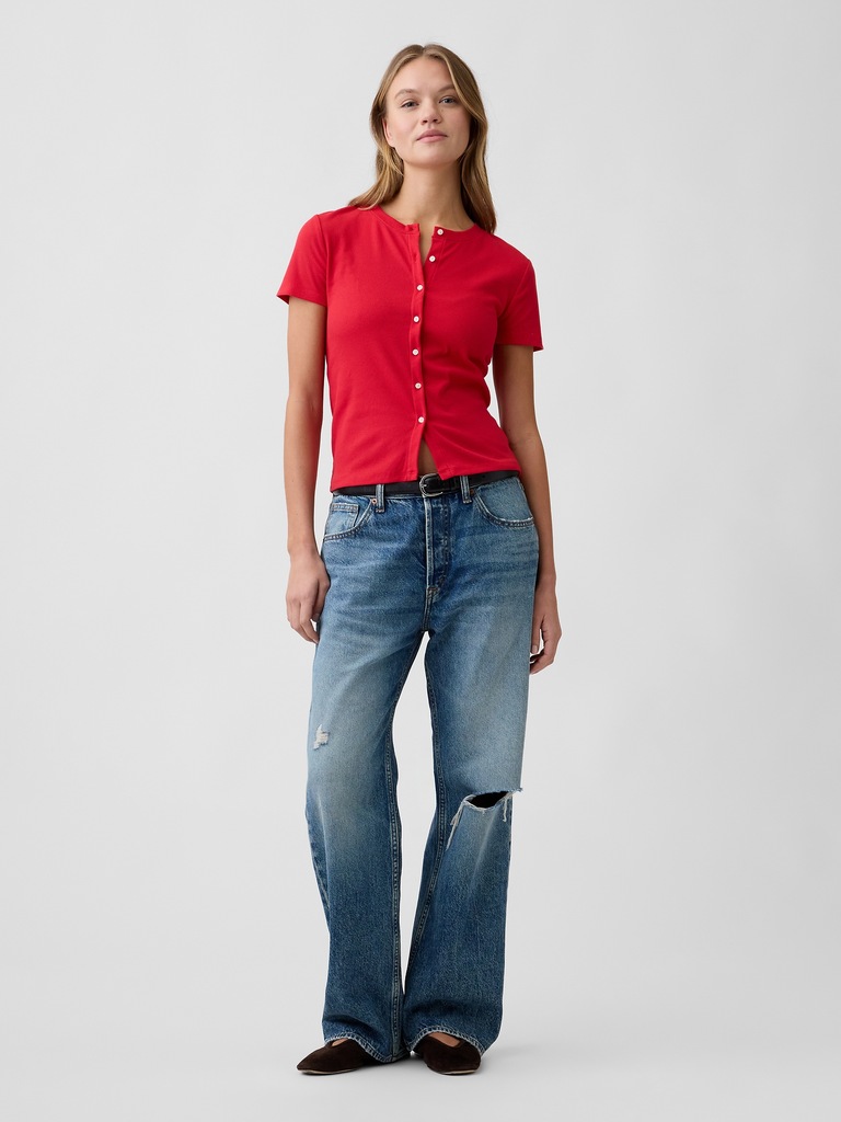 Ribbed Button-Up Top