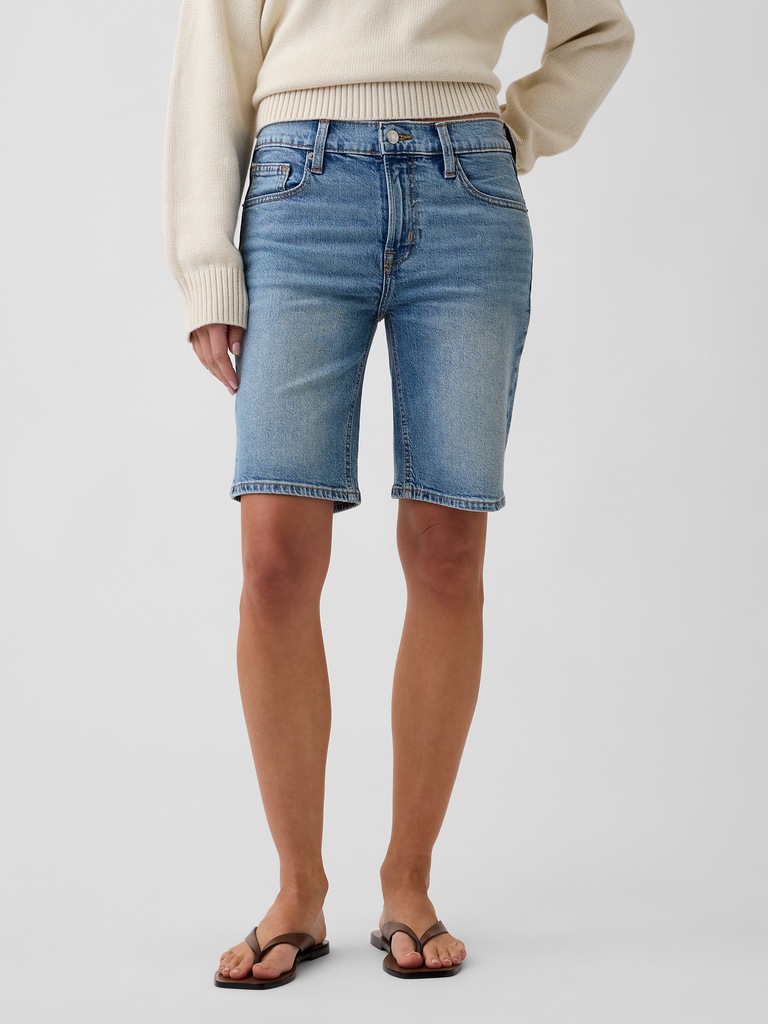 9" Mid Rise Soft Denim Bermuda Shorts