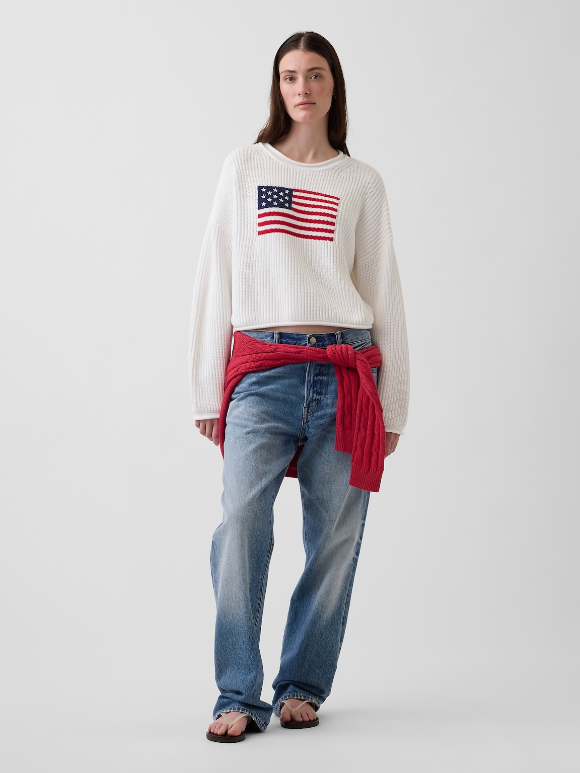 100% Cotton Oversized Americana Crop Sweater