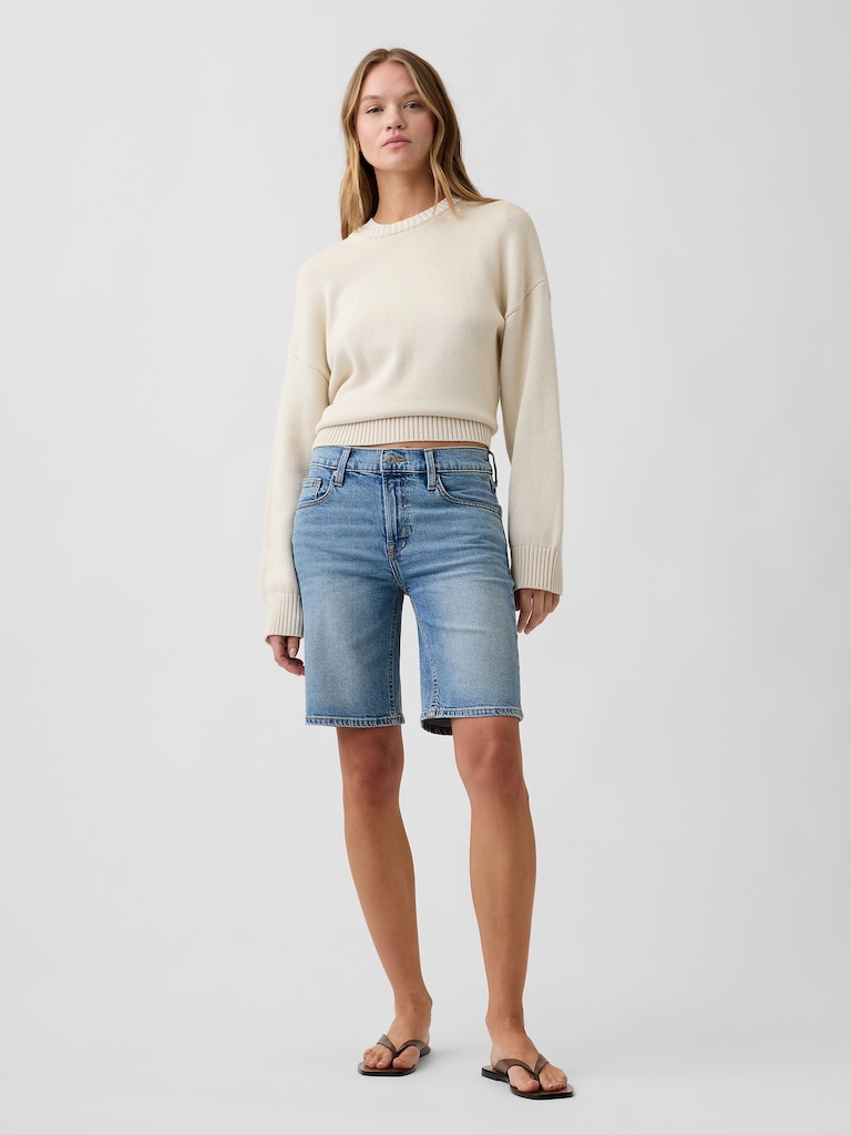 9" Mid Rise Soft Denim Bermuda Shorts