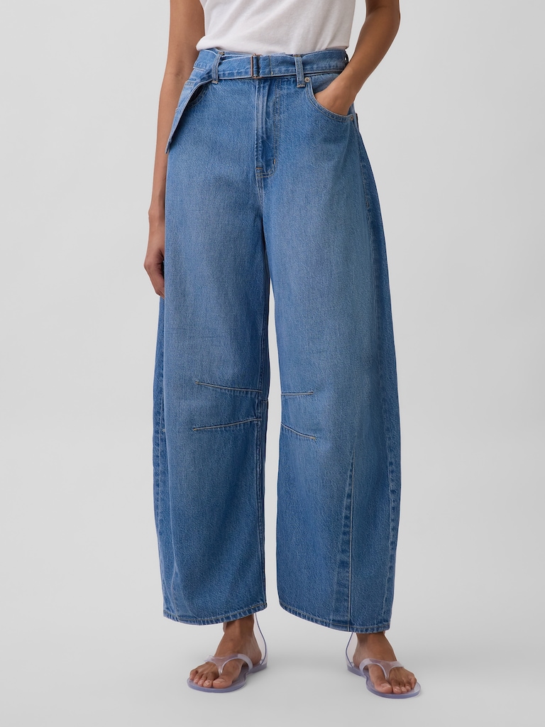 High Rise UltraSoft Belted Horseshoe Jeans