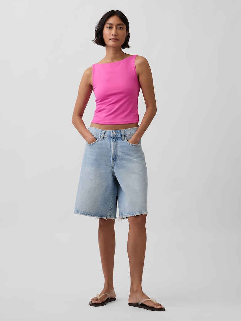 Camisole courte à col bateau en jersey moulant