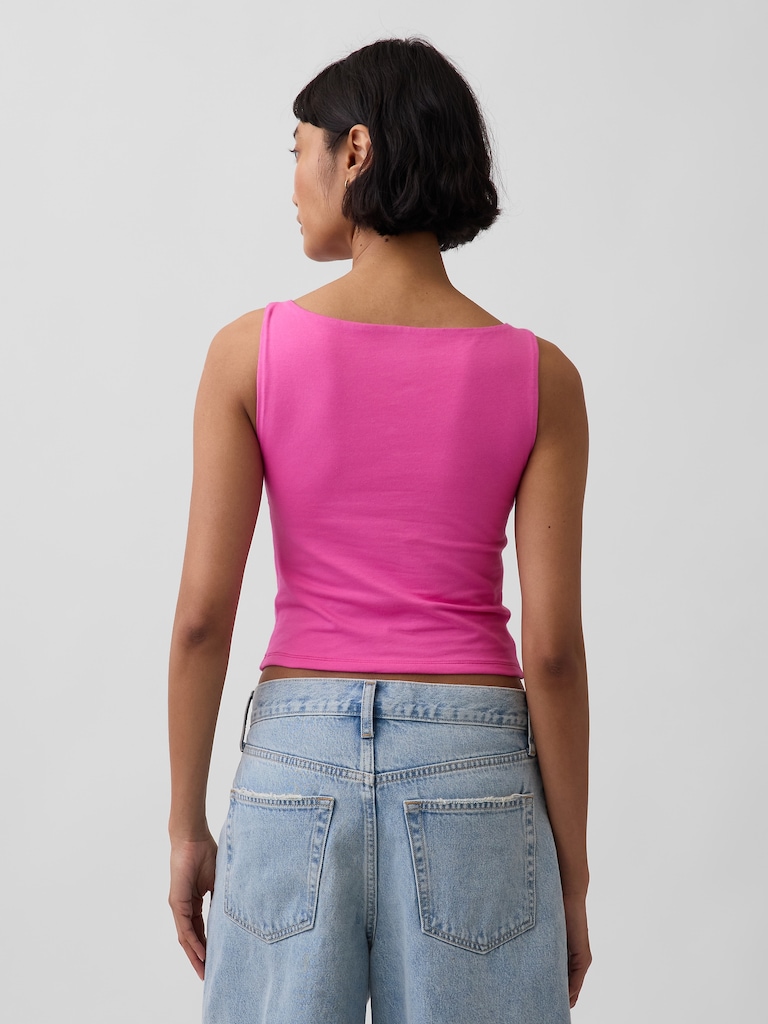 Camisole courte à col bateau en jersey moulant