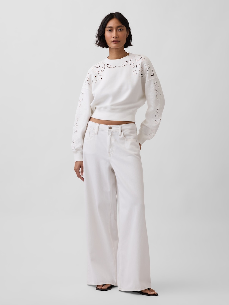 VintageSoft Oversized Eyelet Crop Sweatshirt