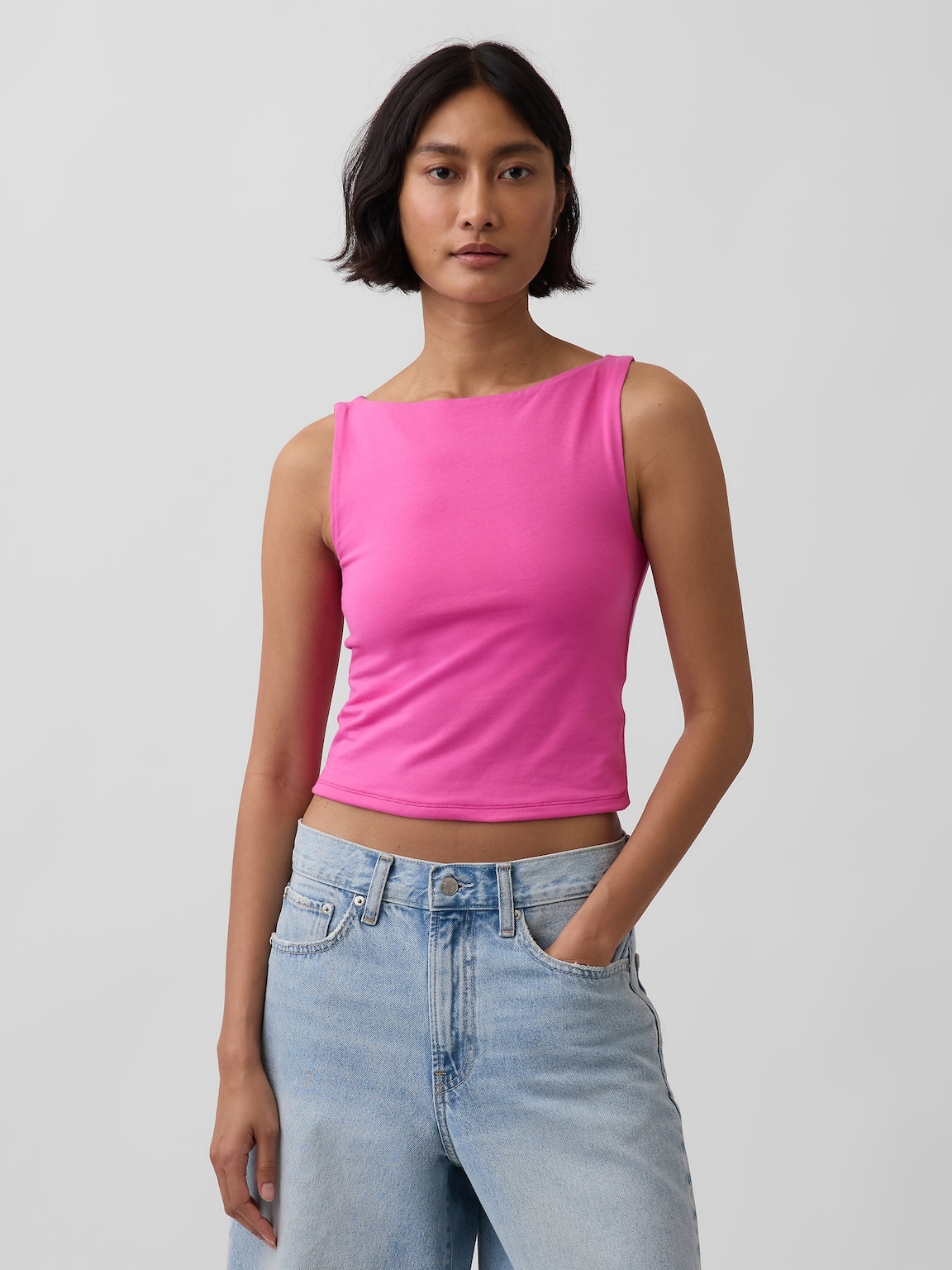 CloseKnit Jersey Boatneck Crop Tank Top