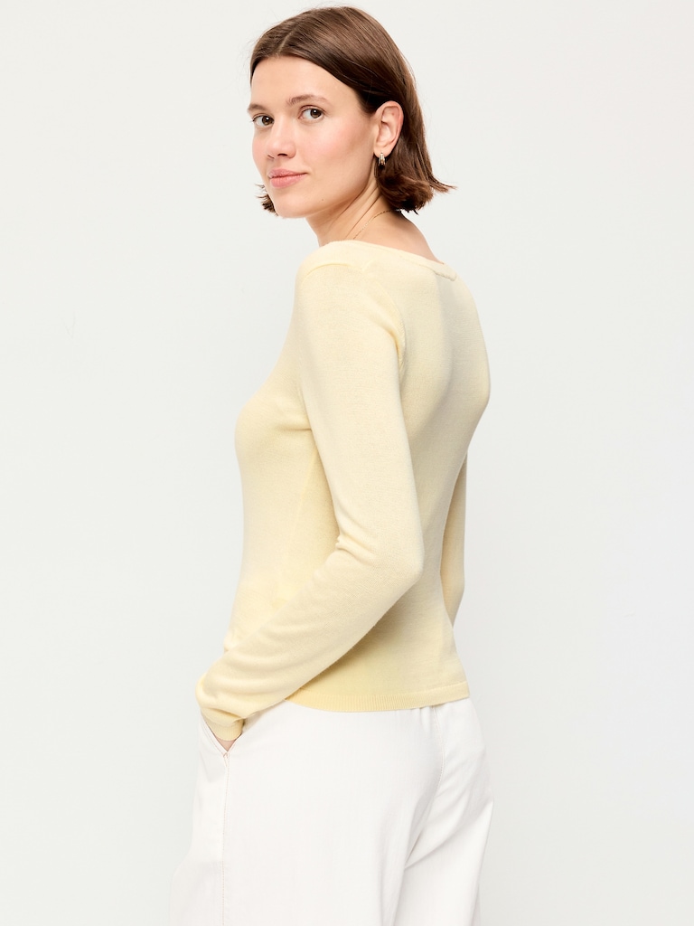 Fitted Scoop-Neck Cropped Jersey Sweater