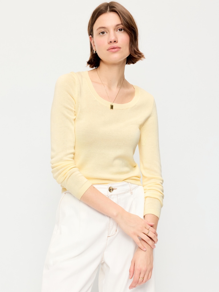 Fitted Scoop-Neck Cropped Jersey Sweater