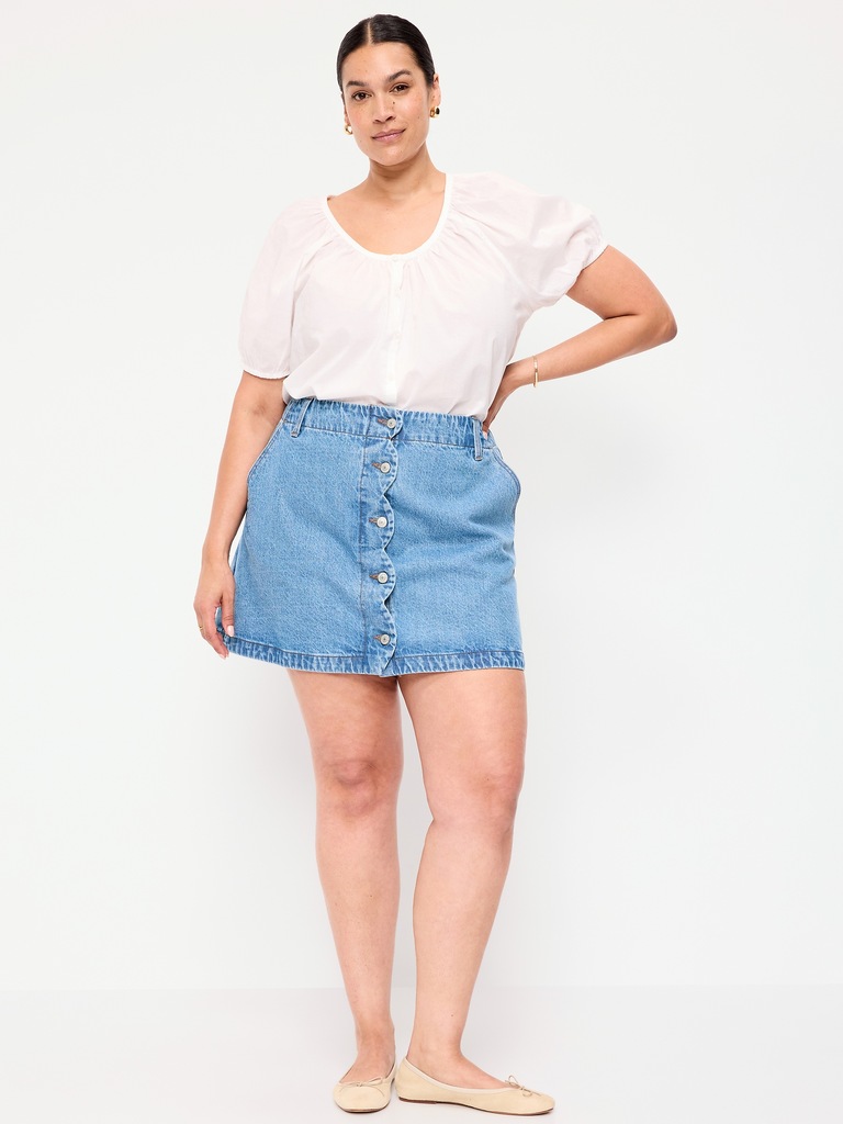 Scalloped-Edge Button-Down Mini Skirt
